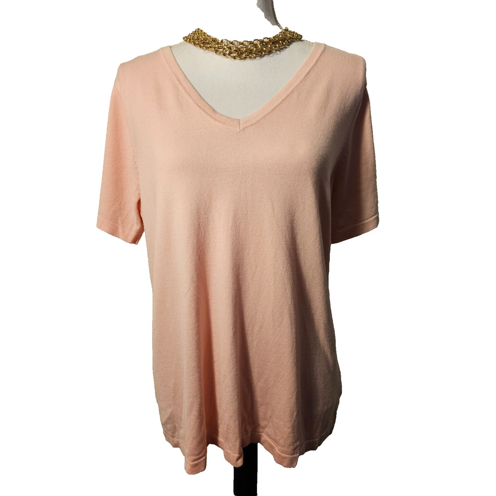 Whisper Knit by Louis Dell'Olio Womens Pink Short Sleeve Soft Knit Tee Shirt L
